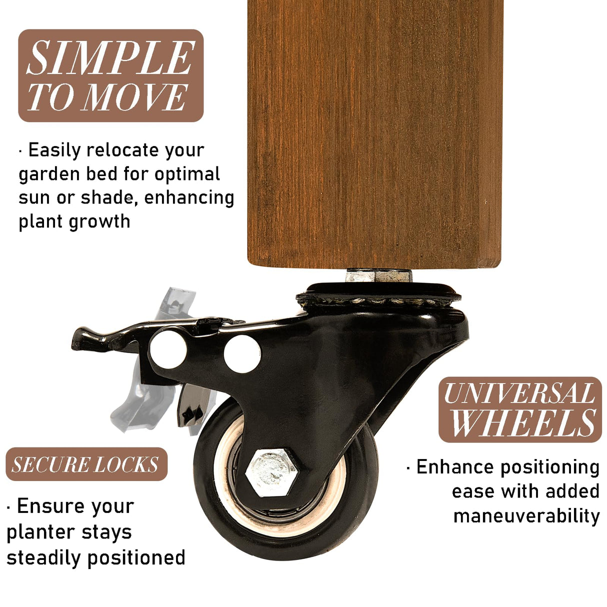 ketive Raised Garden Bed 55.5x24x32-inch Mobile Elevated Wood Planter with Lockable Wheels, Storage Shelf, Protective Liner ïŒBrownïŒ ketive