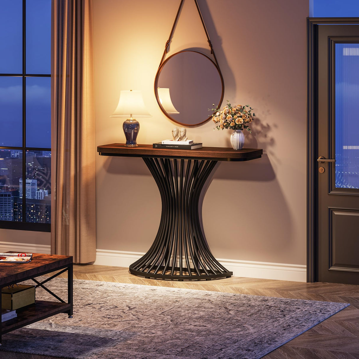 Tribesigns Console Table, Industrial Entryway Table with Geometric Metal Base, 39-Inch Small Sofa Accent Table for Entrance, Living Room, Hallway, Rustic Brown (Rustic Brown) Tribesigns