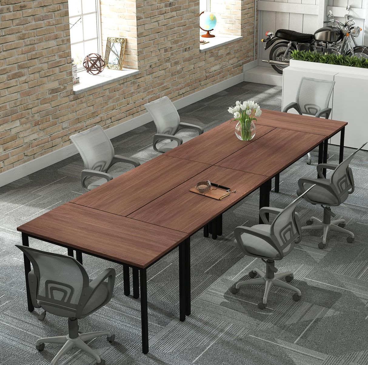 ANJ 14ft Conference Table,Office Computer Desk for Meeting Room,Sturdy Large Rectangle Meeting Seminar Table for 16 People Rustic Vintage 6PCS 165.3"x47.2"x29.5",Walnut ANJ