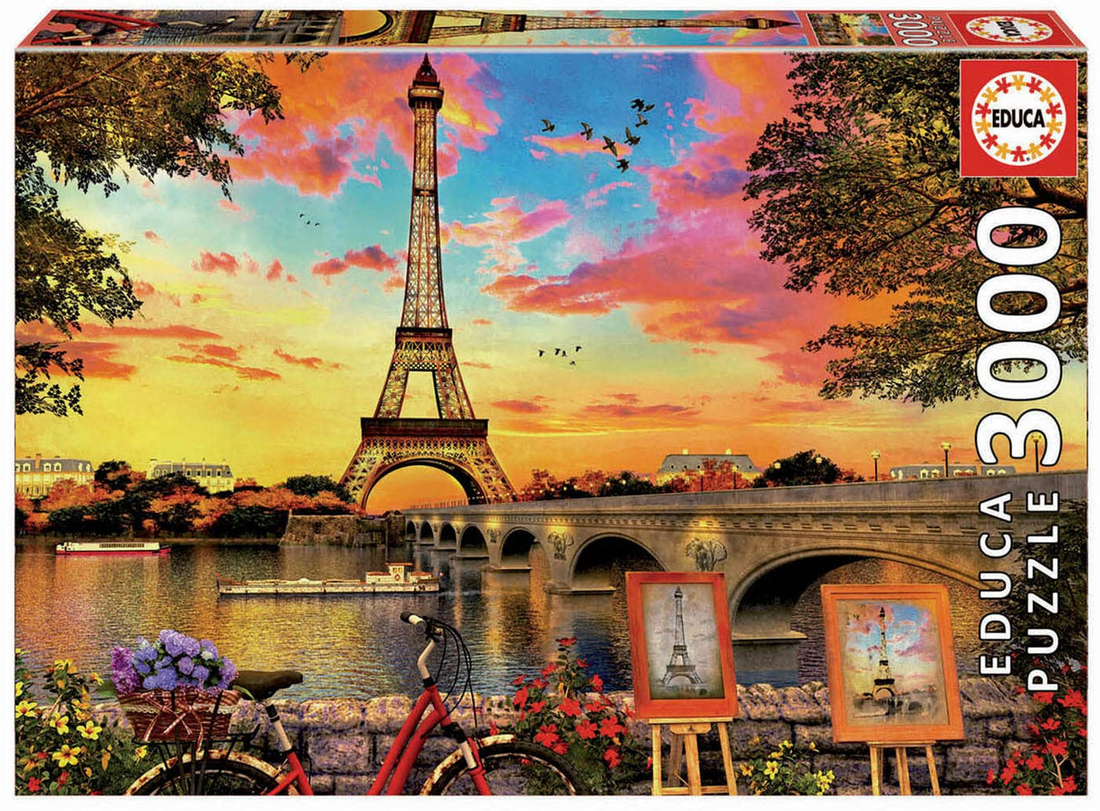 Educa - Sunset in Paris - 3000 Piece Jigsaw Puzzle - Puzzle Glue Included - Completed Image Measures 47.25" x 33.5" - Ages 14+ (17675) Educa