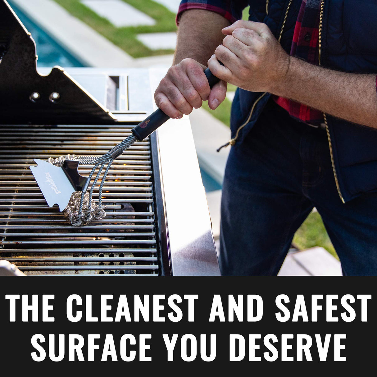 Grillaholics Grill Brush Bristle Free - Safe Grill Cleaning with No Wire Bristles - Professional Heavy Duty Stainless Steel Coils and Scraper - Lifetime Manufacturers Warranty Grillaholics