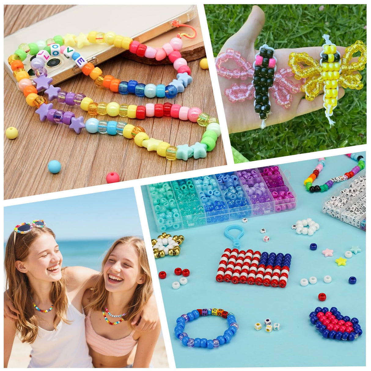 Gionlion 4200Pcs Pony Beads for Bracelet Making Kit, 48 Colors Kandi Beads Bracelet Kit, 2500pcs Rainbow Candy, 1700pcs Friendship Letter Beads with 20 Meter Elastic Strings for Jewelry Making Gionlion