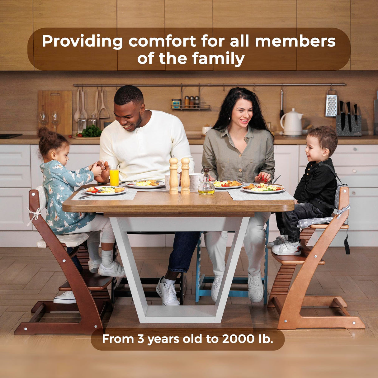 FORNEL Wooden High Chair for Babies and Toddlers - Adjustable Height Easy to Clean Toddler Highchair - Kids Dining Chair from 3 Years to 200 Lb, Grow with Child (Dark Walnut) Fornel