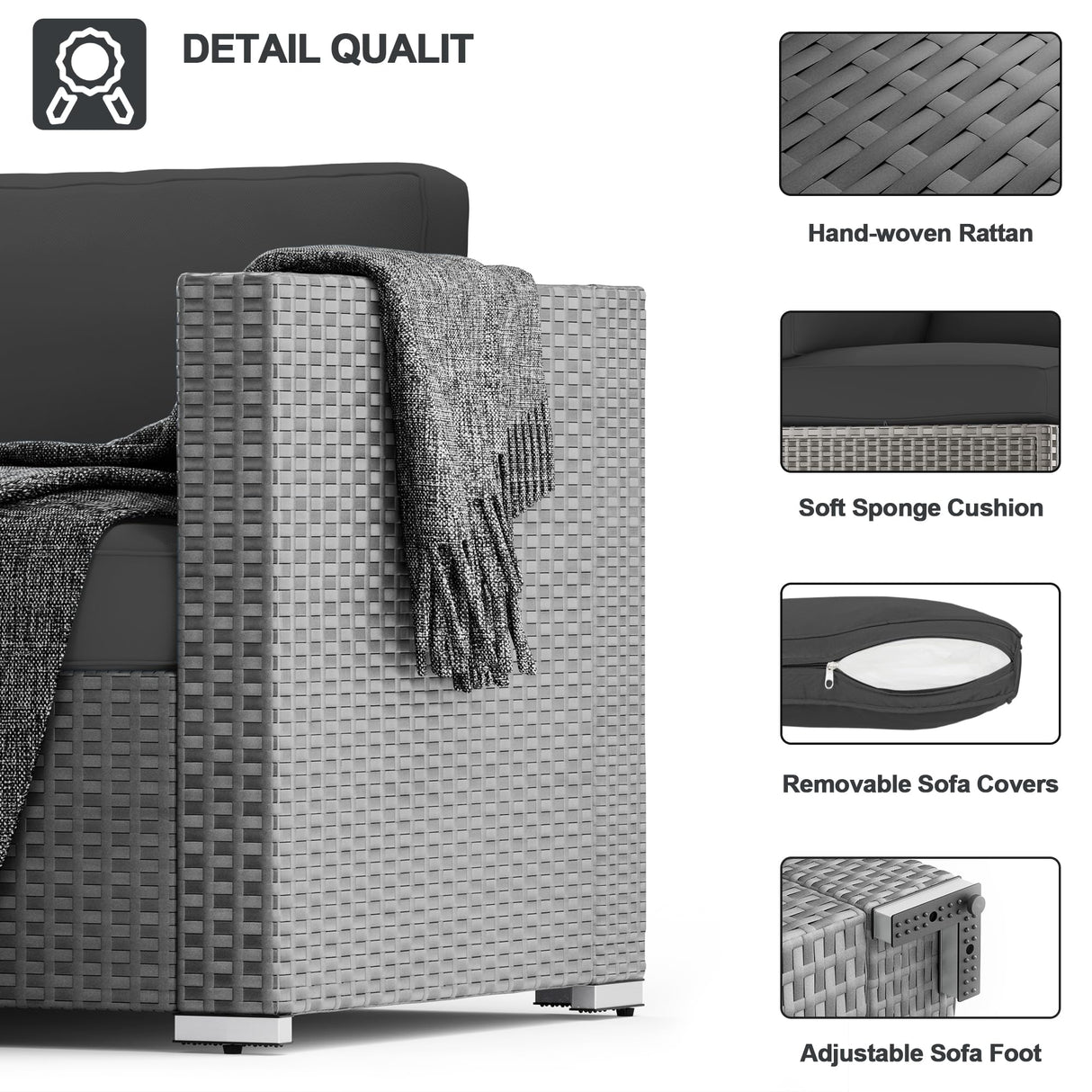 SUNCROWN Outdoor Patio Furniture Set 7 Piece Outdoor Sectional Sofa Grey Wicker Conversation Sofa Set with Coffee Table and Cushions,Dark Grey SUNCROWN