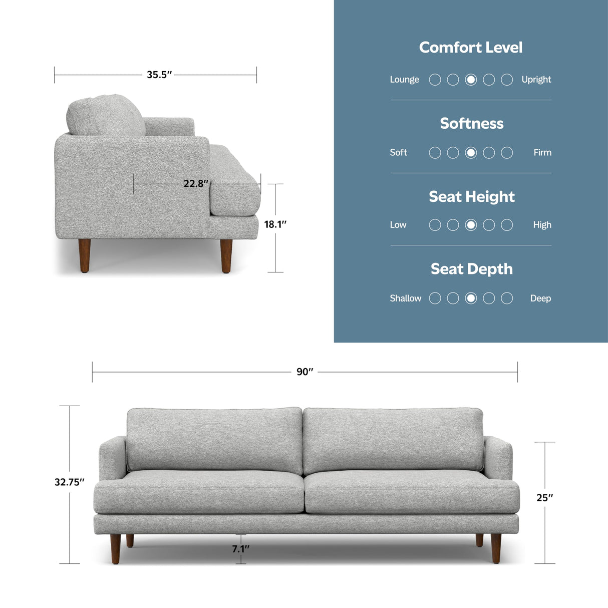 SIMPLIHOME Livingston 90-inch Wide Sofa in Mist Grey Woven-Blend Fabric, Handcrafted Mid-Century Modern Oversized 3-Seater Couch Sofa for Living Room or Family Room, Solid Wood Frame SIMPLIHOME