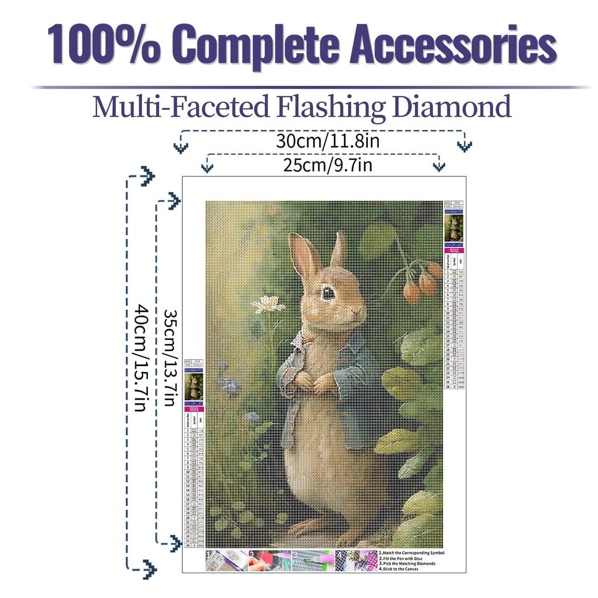 JATOK 5D Diamond Painting Kits for Adults Full Round Drill Rabbit Animal Embroidery Pictures Arts Paint by Number Kits Diamond Art Kits for Home Wall Decor 11.8x15.7in JATOK