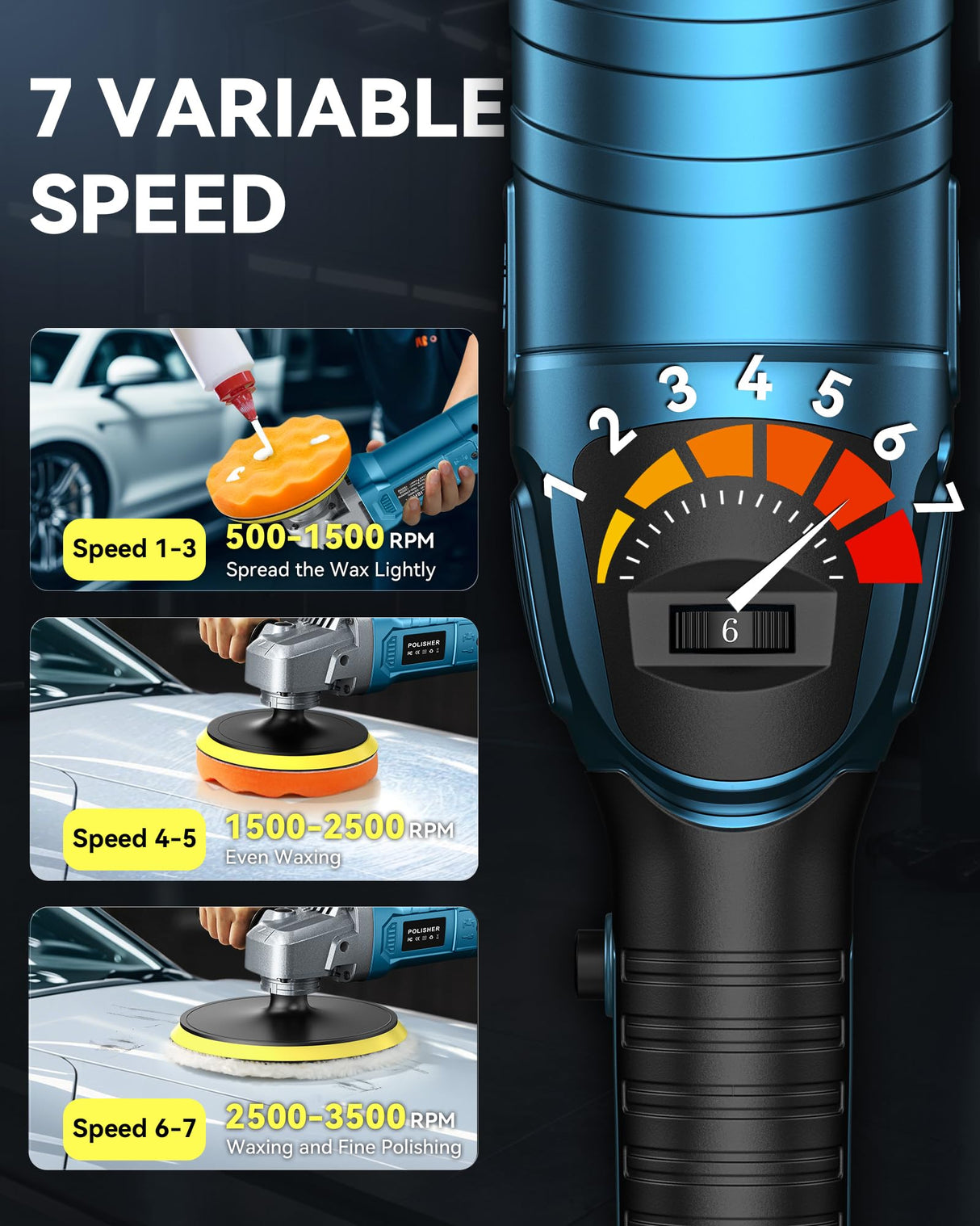 Buffer Polisher Kit for Car - 1600w 6/7 Inch Rotary Polisher Buffer Waxer,7 Variable Speed 2500-5000rpm,Detachable Handle Buffing Machine for Car Boat Sanding Polishing Waxing Orgpek