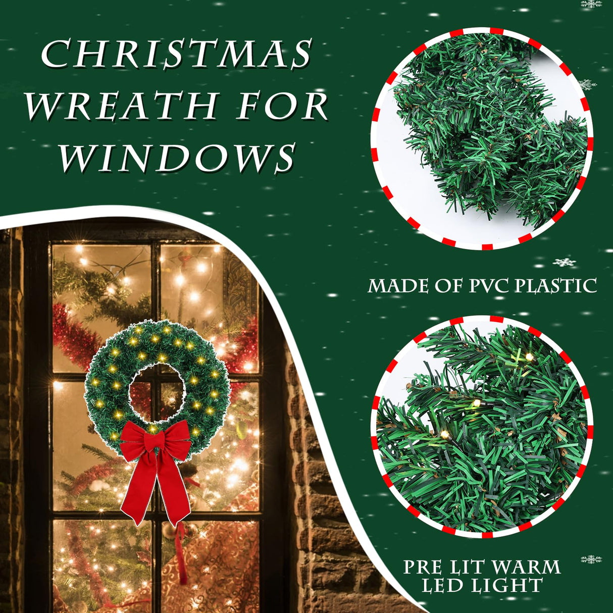 6 Pcs Lighted Outdoor Christmas Wreaths 15 Inch Cordless Pre-Lit Christmas Wreaths with Red Bow Battery Operated LED Xmas Wreath Ornaments for Windows Cabinets Outside Porch Decorations Classic Simihiran