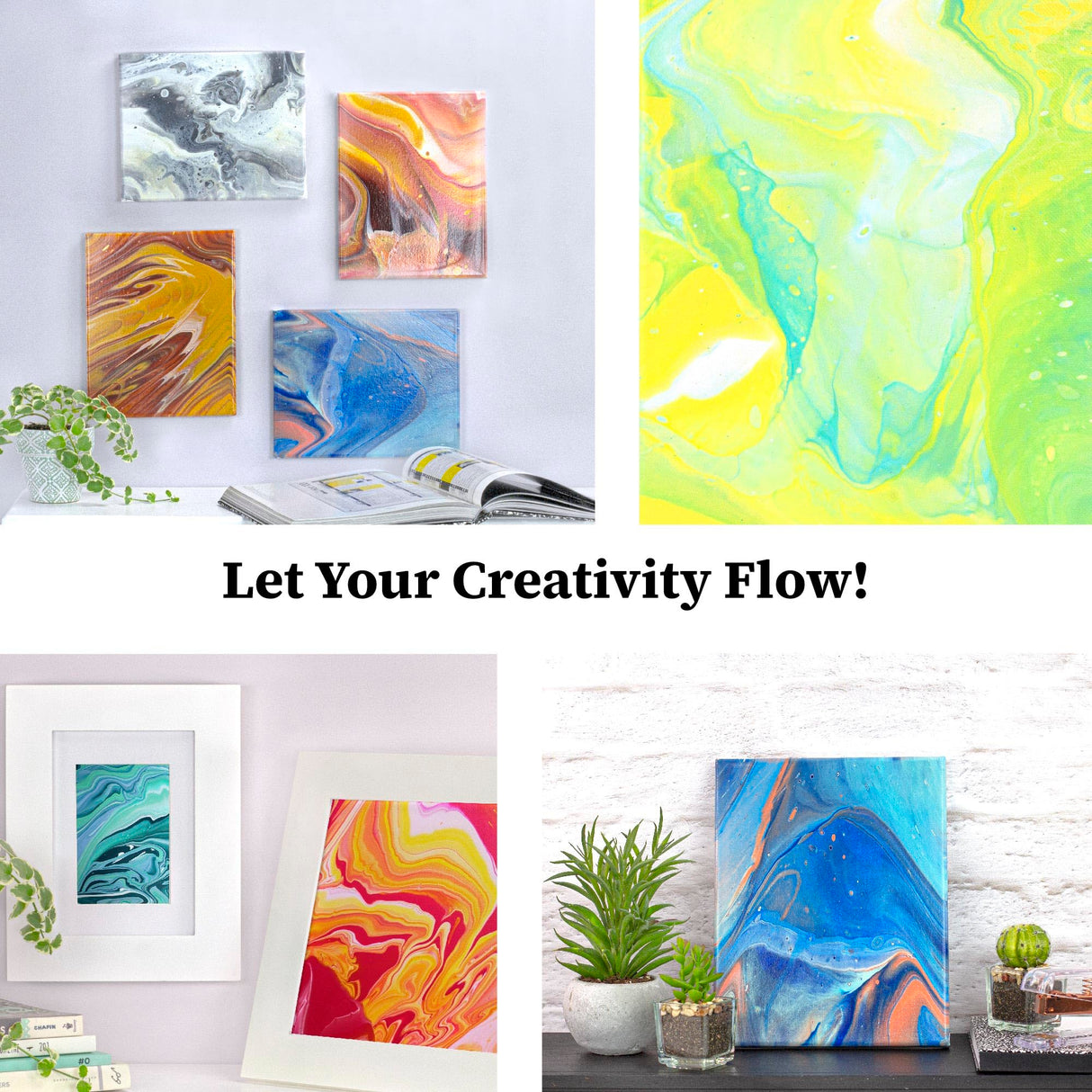 DecoArt Paint Pouring Kit, Neon Blast Colors, Fluid Art Ready to Pour Paints, Use on Canvas, Wood and More! 6 pack Set DecoArt