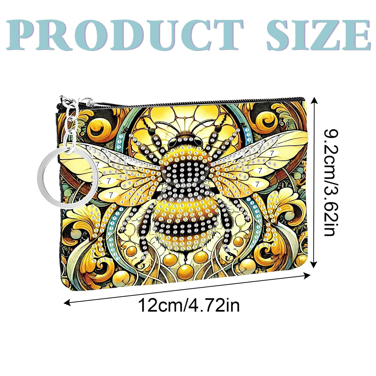JZHYOAN Diamond Painting Small Coin Purse for Women DIY Coin Pouch Coin Purse with Zipper and Keyring Diamond Art Purses and Wallets Handbags Wallet Keychain for Cards Keys Bee JZHYOAN