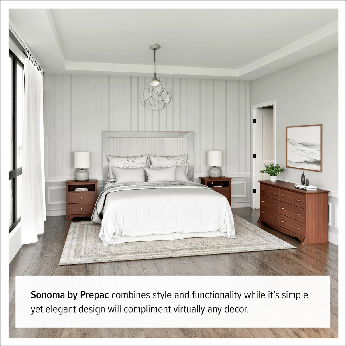 Prepac Sonoma Traditional 5-Drawer Tall Dresser for Bedroom, Functional Bedroom Dresser Chest of Drawers 16" D x 31.5" W x 45.12" H, Cherry, CDC-3345 Prepac