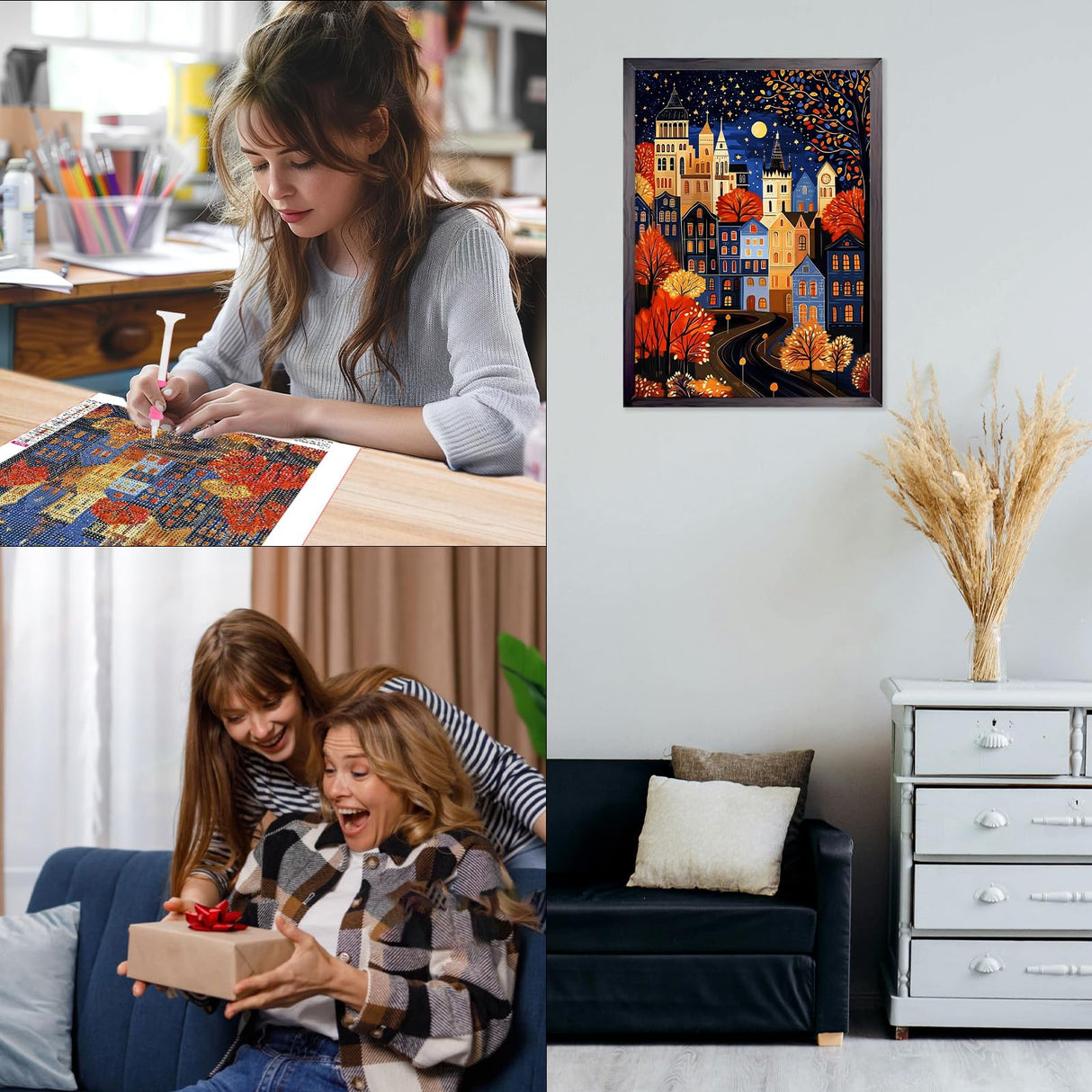 CEOVR European Town Diamond Art Kits for Adults, Abstract House Diamond Painting Dots DIY DIY Gem Art, Adult Crafts Kits Wall Decor for Home Office 12x16in CEOVR