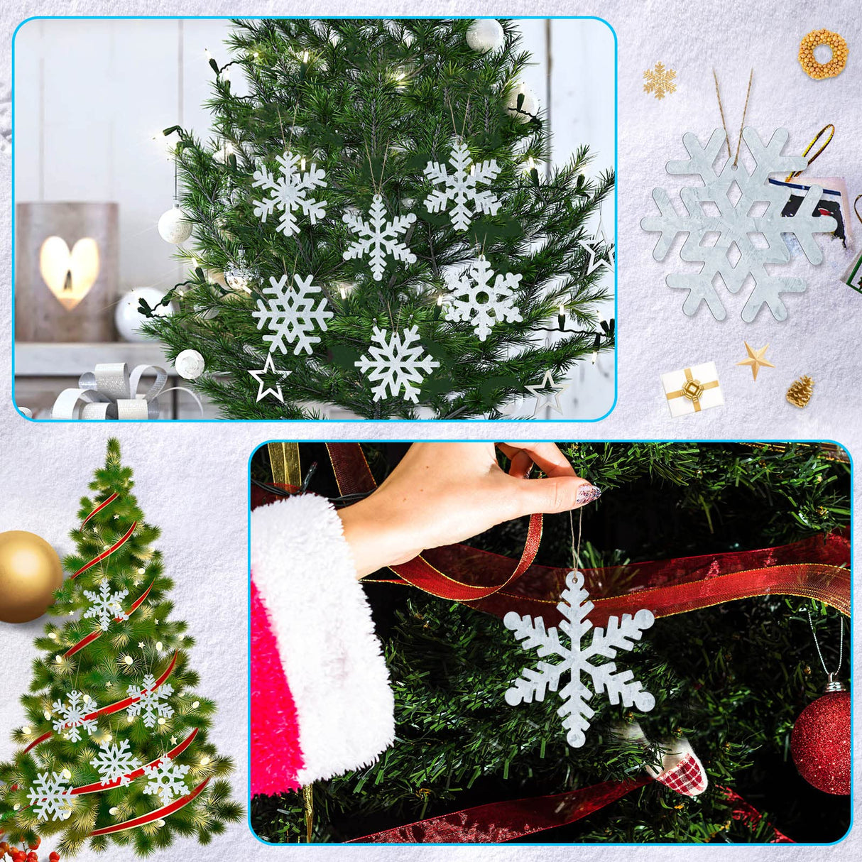 Oudain 6 Pieces Metal Snowflake Ornaments Christmas Galvanized Snowflake Hanging Ornament Farmhouse Snowflake Tree Hanging Decoration for Xmas Winter Party Decor, 5.12 Inch, Silver Oudain