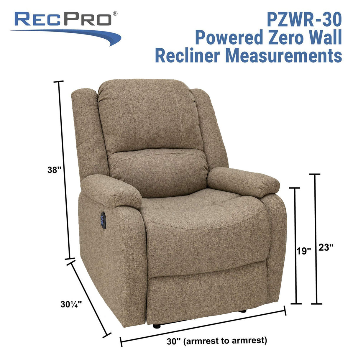 RecPro Charles Collection | 30" Powered Zero Wall RV Recliner | Wall Hugger Recliner | RV Living Room (Slideout) Chair | RV Furniture | RV Chair | Cloth (Oatmeal, 2 Chairs) RecPro