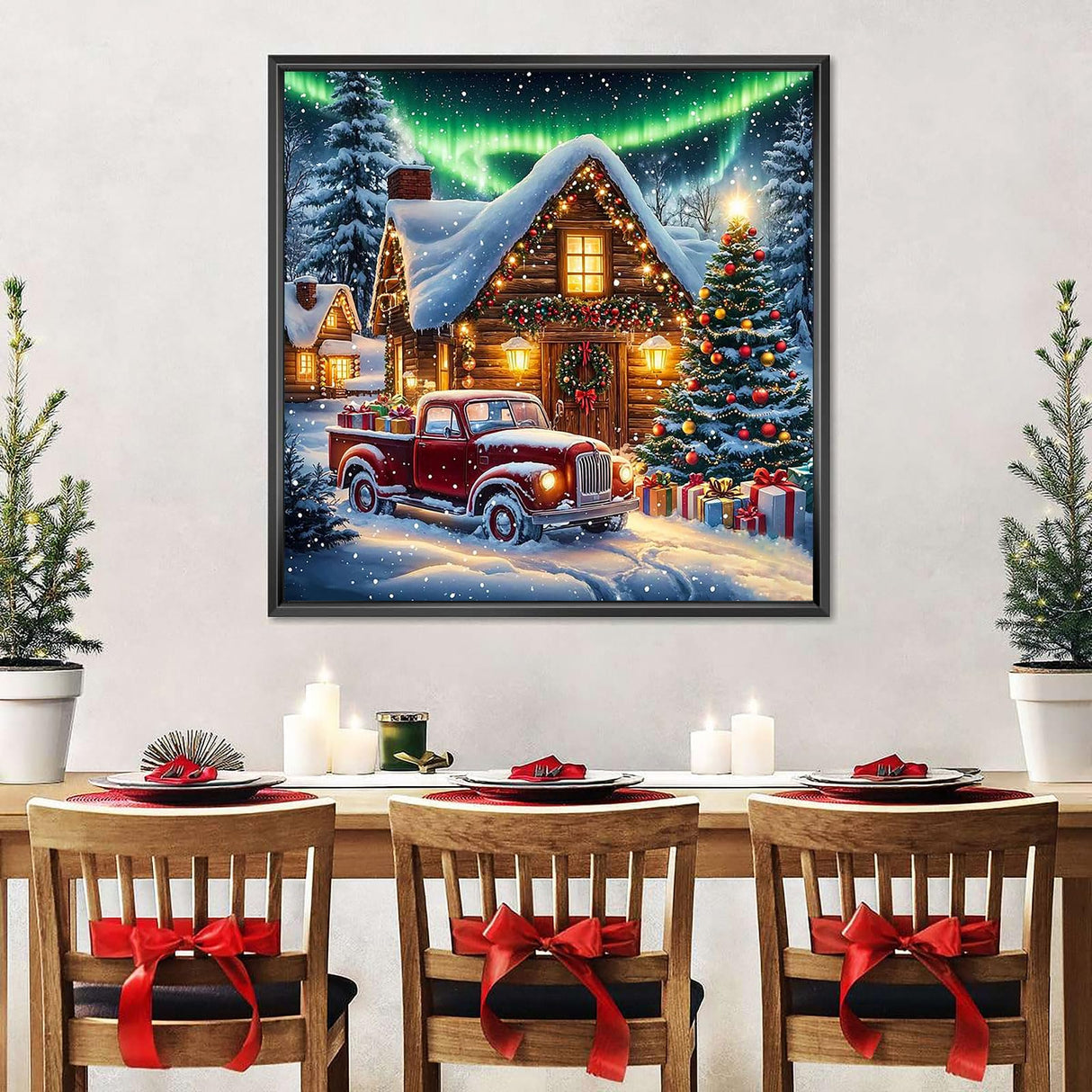 Christmas Truck Diamond Art Kits for Adults Beginners-Christmas House Diamond Painting Kits for Adults Aurora,DIY Full Round Drill Dot Car Gem Art Craft Paint by Diamonds,Home Wall Decor13.7x13.7Inch SJDIYSTORE