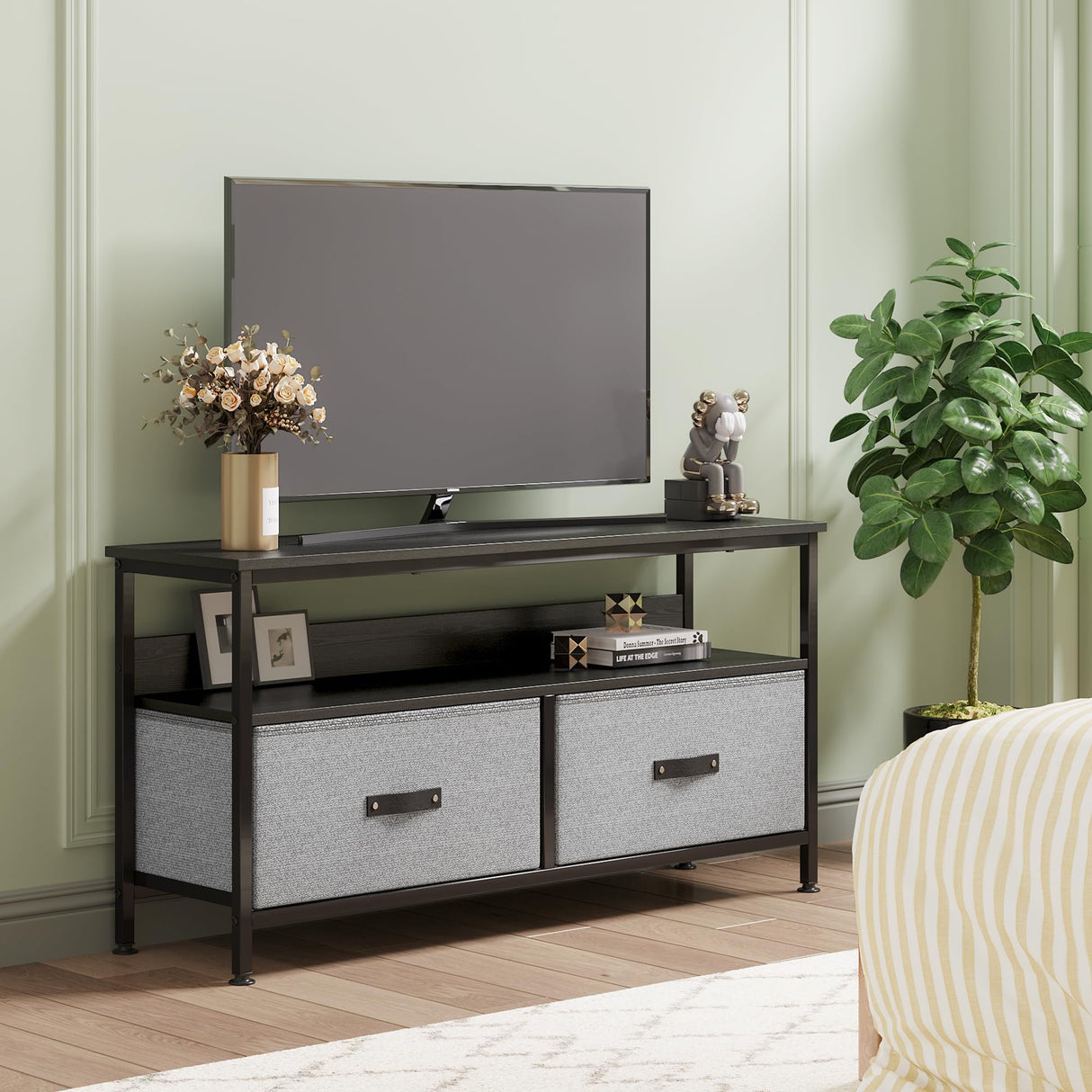 IDEALHOUSE Dresser TV Stand, Entertainment Center with Storage, 50 Inch TV Stand for Bedroom Small TV Stand Dresser with Drawers and Shelves, TV & Media Console Table Furniture for Living Room, Grey IDEALHOUSE