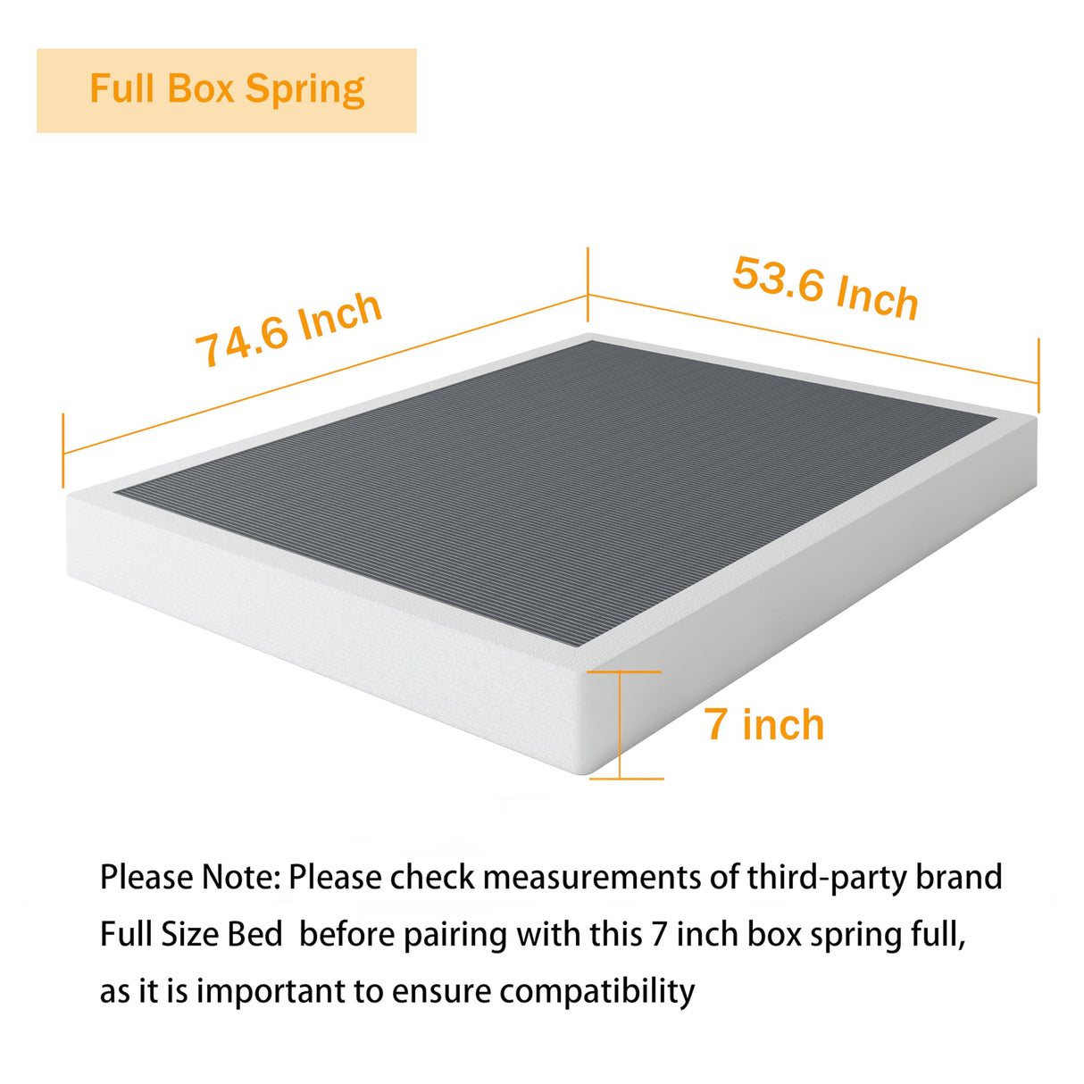 SHLAND 7 Inch Box Spring Full Size Bed Base, 3000 lbs Black Heavy Duty Metal Mattress Foundation with Easy Clean Fabric Cover, No Noise,Easy Assembly SHLAND