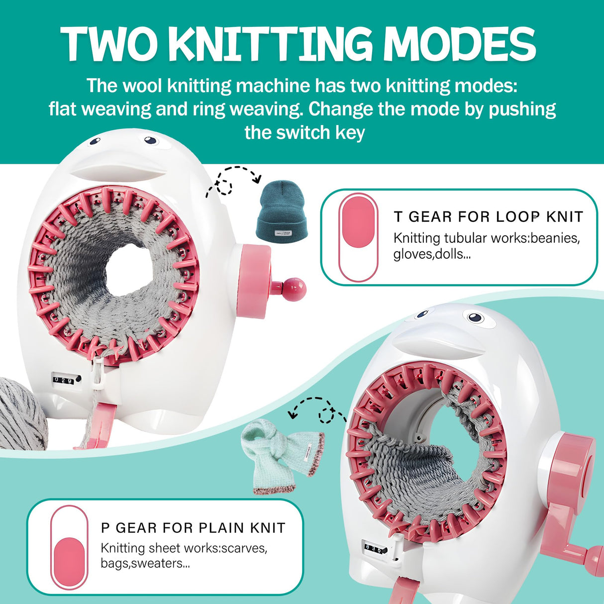 ROHSCE Knitting Machine, 22 Needles Knitting Loom Machine with Row Counter, DIY Knitting Board Rotating Double Knit Loom Machine Kit for Hat, Scarves, Gloves, Socks ROHSCE