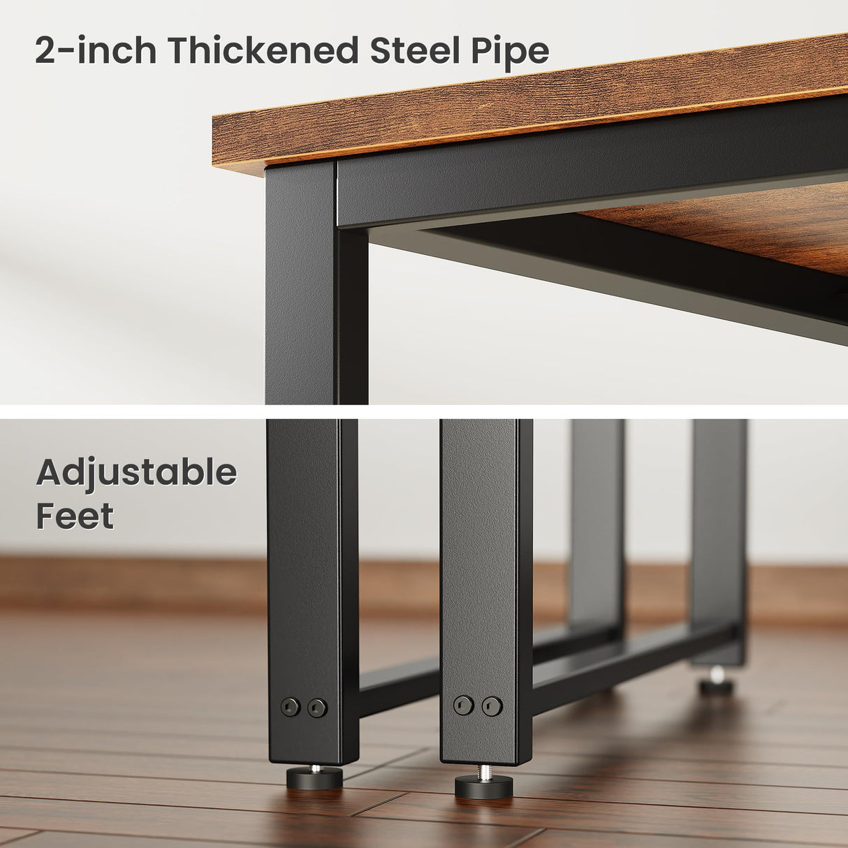 Huuger 55 Inch Desk with Power Outlets, Deeper & Thicker Desktop, Robust Metal Tubes, Computer Desk, Heavy Duty Office Desk, Work Gaming Desk for Home Office, Rustic Brown Huuger
