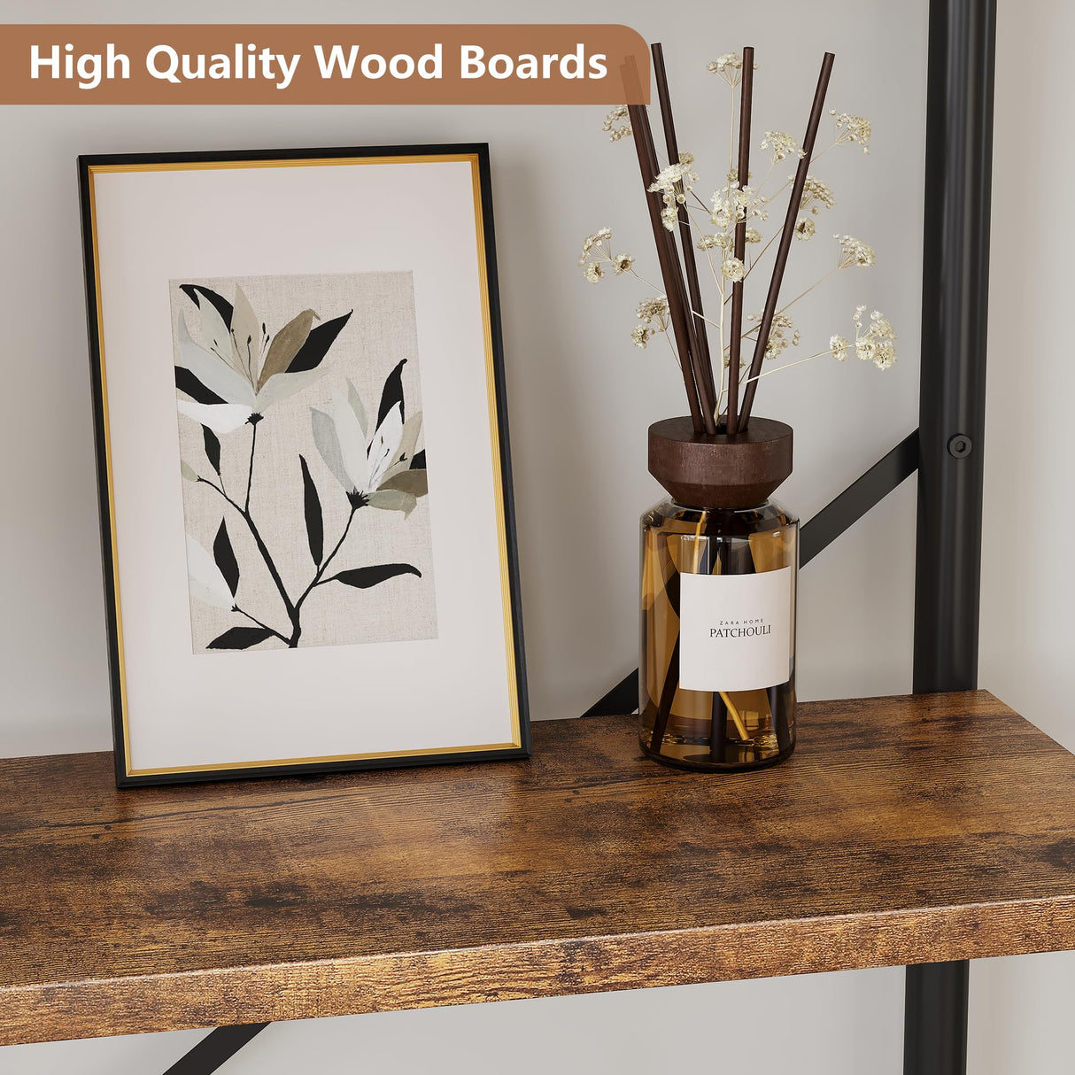 GarveeHome 6 Tier Bookshelf Industrial Bookcase Wood Tall Standing Bookshelves Wood Vintage Display Rack Rustic Bookshelf GarveeHome