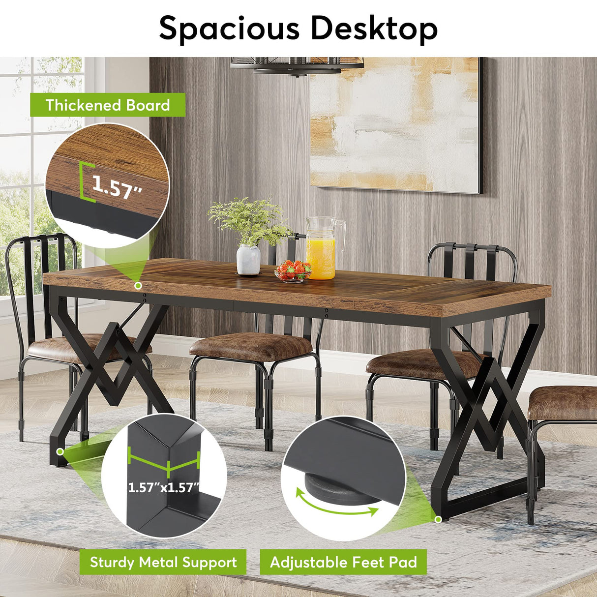 Tribesigns 63 Inch Executive Desk, Large Office Computer Desk with Extra Thick Wooden Tabletop and Metal Frame, Modern Simple Workstation Writing Table Study Desk for Home Office, Vintage Brown Tribesigns