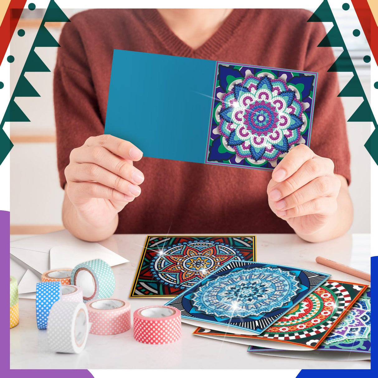 Saillong 12 Pack Mandala Diamond Painting Greeting Card Kits DIY Diamond Art Cards with Envelopes Flower 5D Rhinestones Painting Kits for Adults DIY Crafts Family Friend Birthday Gifts Saillong