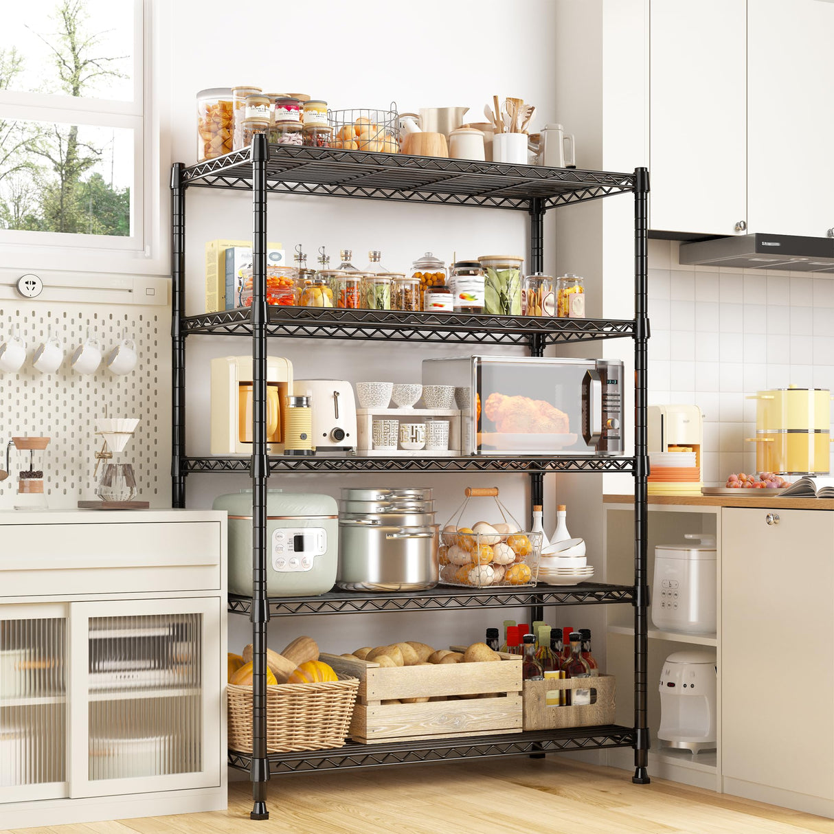 REIBII 5-Tier Wire Shelving Rack Storage Shelves Metal Shelves,1020 LBS Adjustable Heavy Duty Metal Shelving Units and Storage for Garage Pantry Bathroom 29" W X 14" D X 63" H REIBII