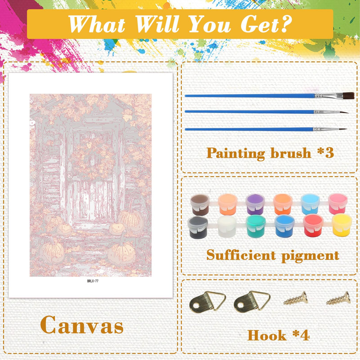 Skyboda Fall Pumpkin Paint by Numbers Kit for Adults Beginners with Frame, Maple Door Adult Paint by Number Kits on Canvas, Easy DIY Oil Painting Kits for Home Decor, 8x12in Skyboda