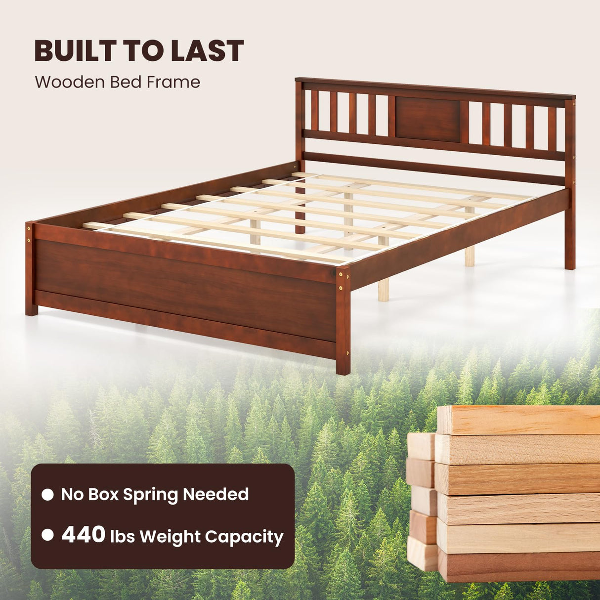 Giantex Mid Century Walnut Queen Size Solid Wood Platform Bed Frame with Headboard and Slat Support Giantex