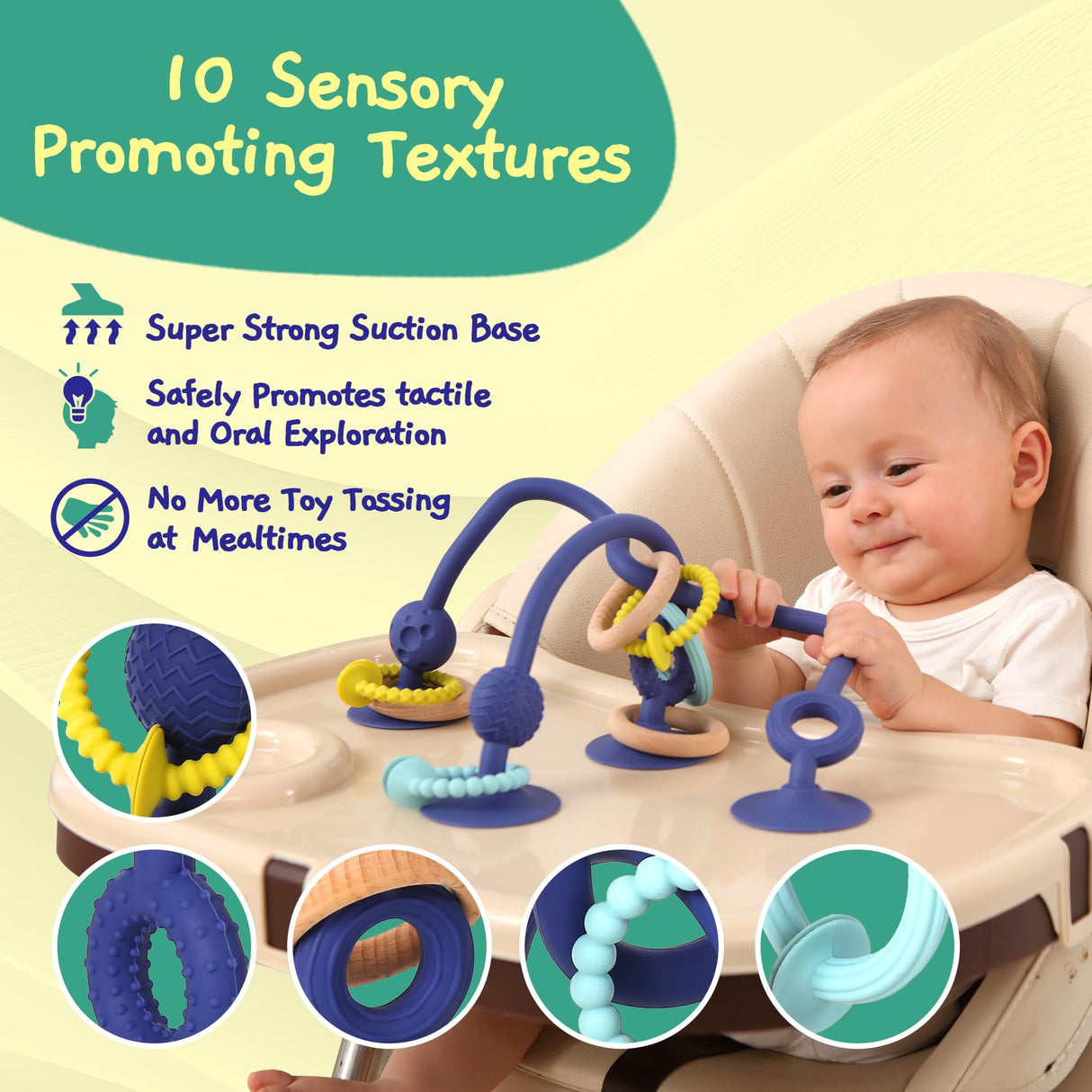Jumble Jangle Baby Teething Toys β BPA-Free, Multi Purpose High Chair Toys for Babies: Suction Teething Relief with Sensory Toy Textures for Infants and Toddlers 3β24+ Months (Green) Jumble Dream