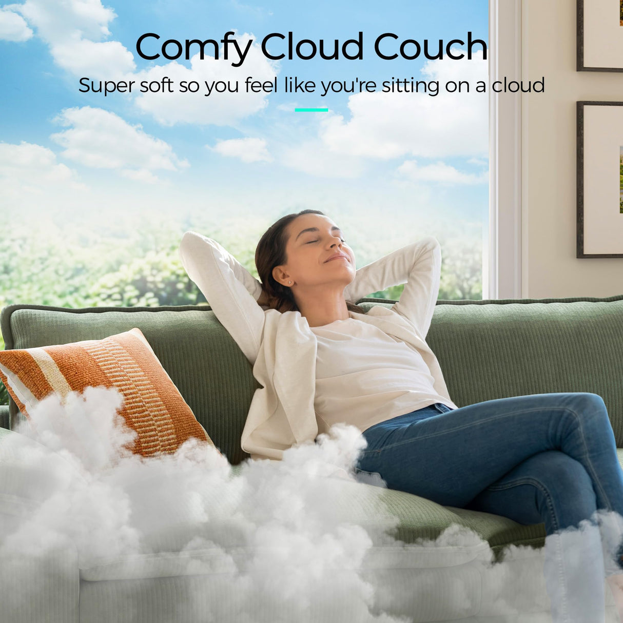 LINSY HOME 123'' Modular Sectional Sofa Green Couch Corduroy Cloud Couches for Living Room, L Shaped Couch with Movable Ottoman, Modern Cloud Sectional Sofas for Bedroom and Apartment, Green LINSY HOME