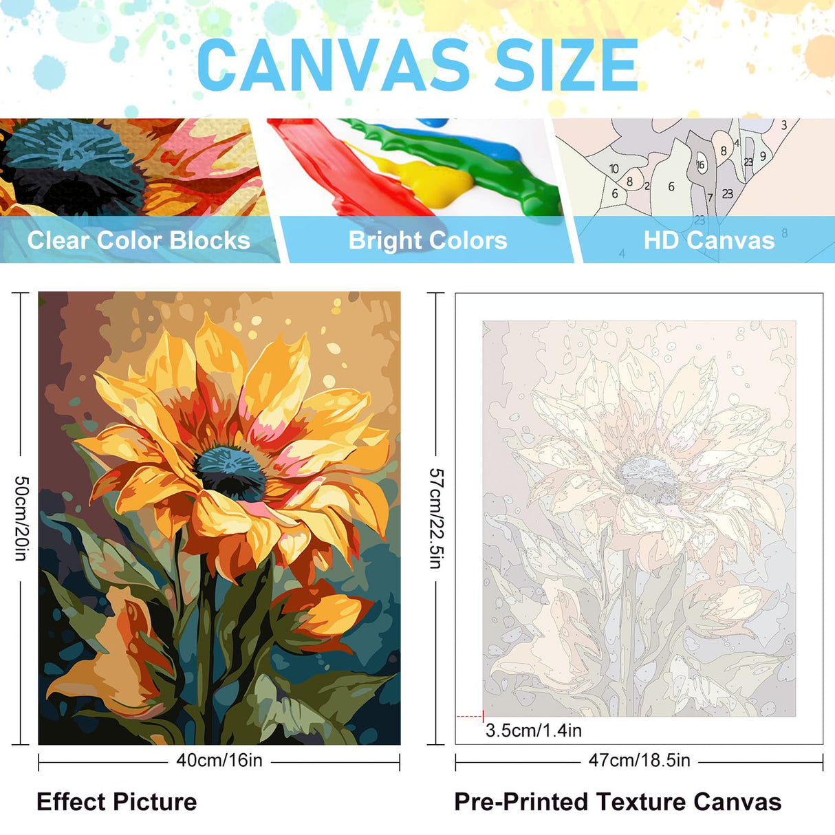 Offito Paint by Numbers Kit for Adults Beginners, Sunflower Acrylic Adult Paint by Number Kits on Canvas, Sunflower Digital Oil Number Painting Kits for Home Decor Gift 16"x20" Offito