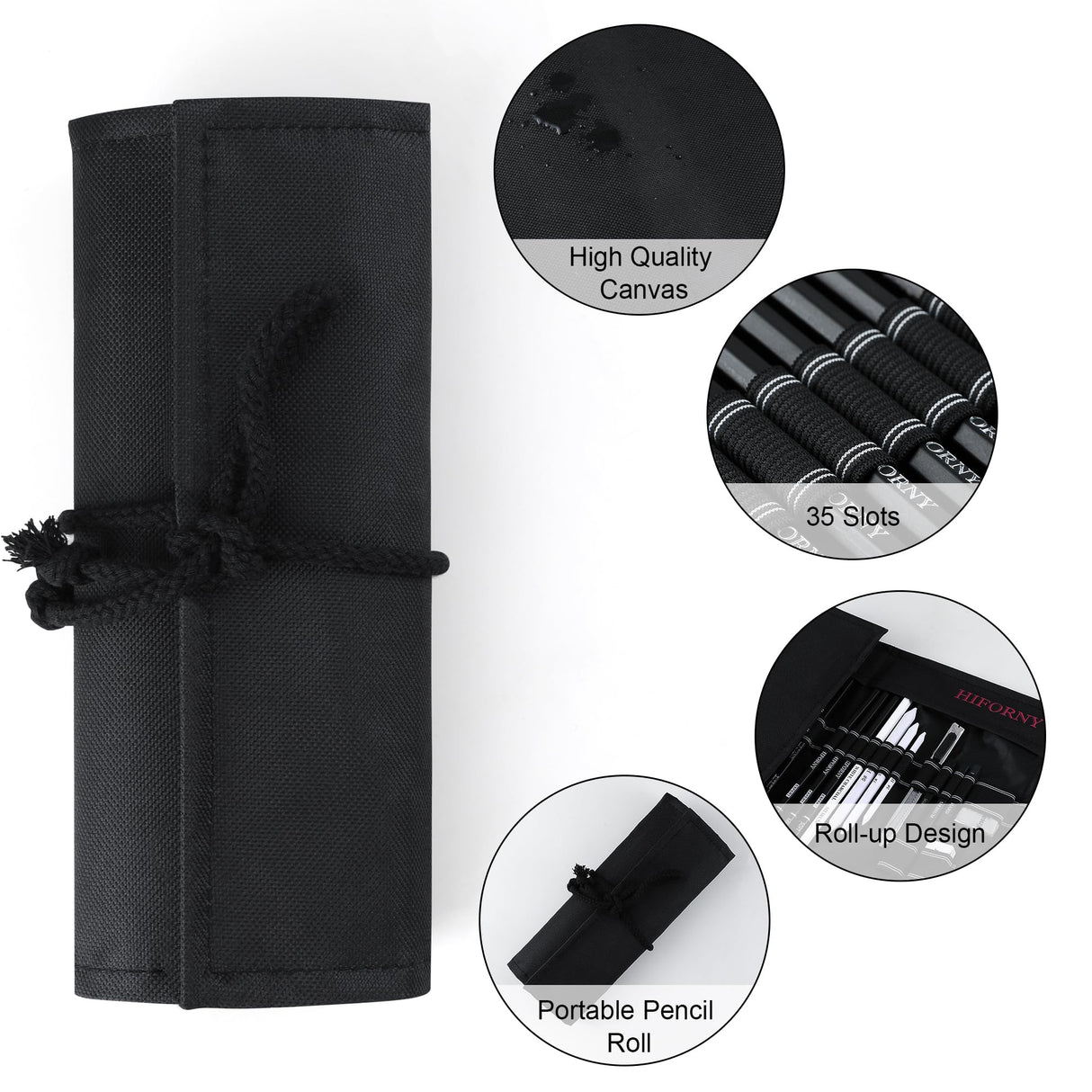 HIFORNY 36 PCS Sketching Drawing Pencil Set,Sketch Pencils Art Supplies with Graphite,Charcoal,Blending Tools,Accessories,Drawing Kit for Adults Artists in Canvas Roll Up Case HIFORNY