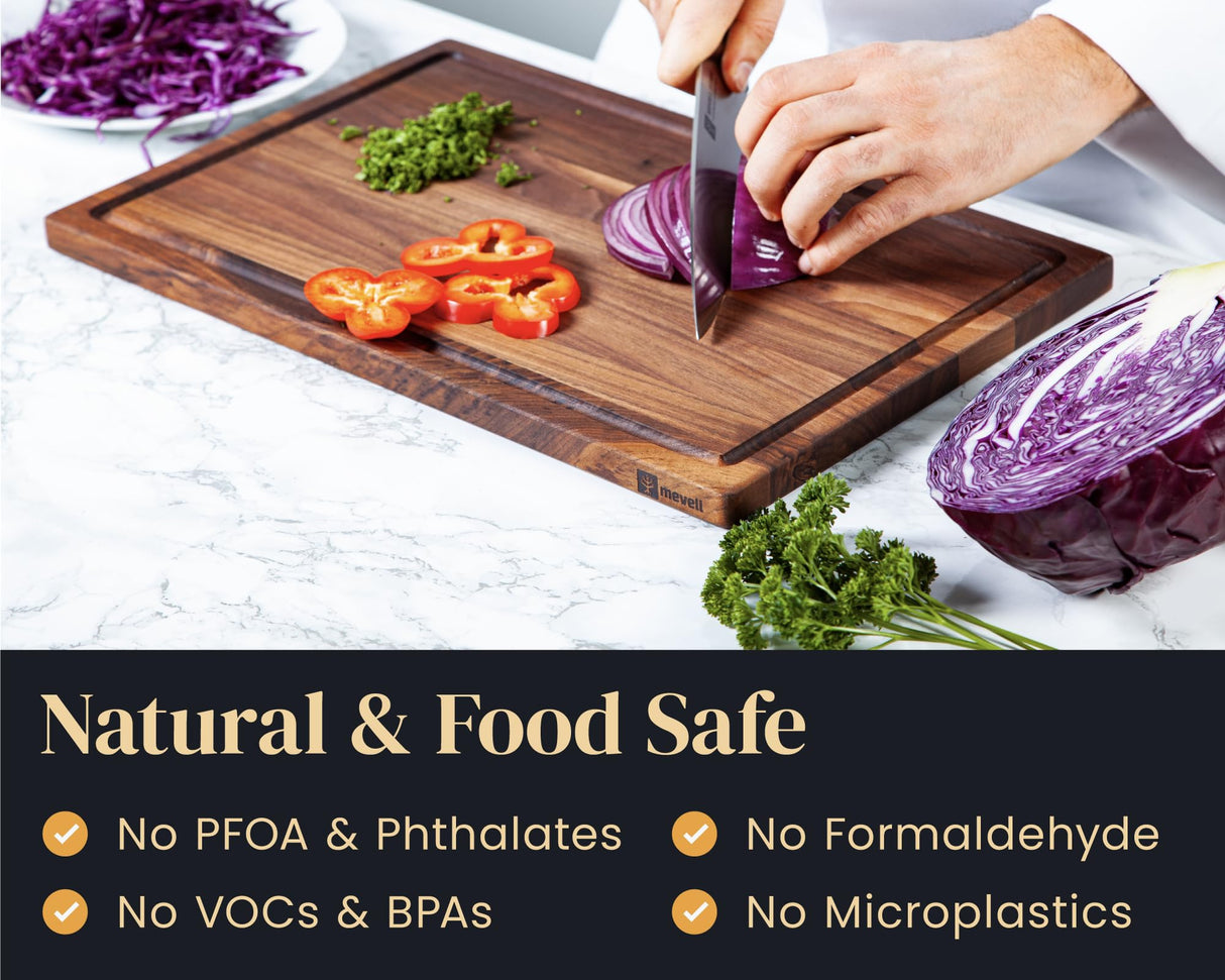 Mevell Walnut Wood Cutting Board for Kitchen, Reversible Wooden Chopping Board With Juice Grooves, Made in Canada (Walnut, 17x11x0.75) Mevell