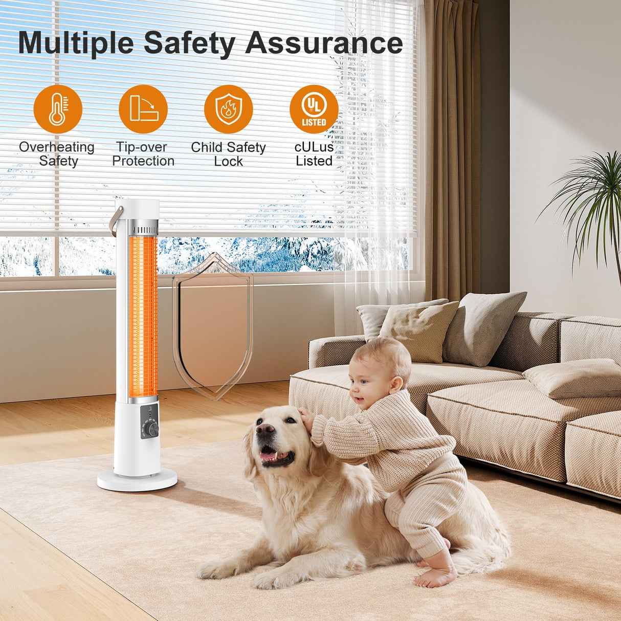 Outdoor Heater for Patio, 1500W Infrared Electric Heaters Indoor w/Remote, 60° Oscillation, 9H Timer, 9 Heat Level, Tip-Over/Overheating Protection, Safety Lock, for Garage, Porch, Gazebo,White Slkdrft