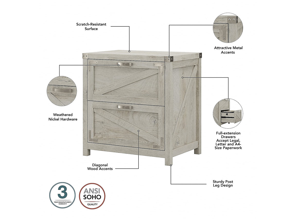 Bush Furniture Grove L Shaped Desk with 2 Drawer Lateral File Cabinet, 60W, Cottage White Bush Business Furniture