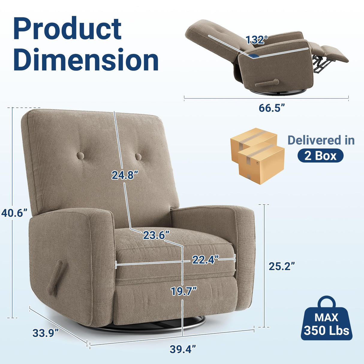 Garvee Nursery Recliner Chair, 360° Swivel Rocking Glider Chair for Adults with Adjustable Backrest & Footrest, Cozy Corduroy Upholstered Armchair for Living Rooms, Bedrooms, Apartments, Light Brown Garvee