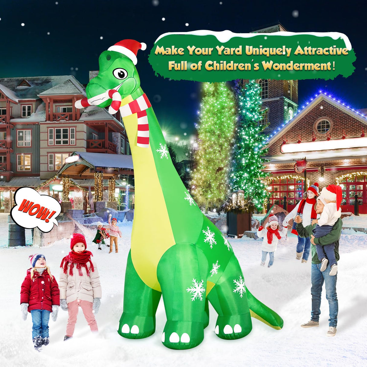 13FT Giant Dinosaur Christmas Inflatable Decorations, Built-in LED Lights, Strong Blower Huge Blow Up Yard Clearance Decor with Large Candy Cane Xmas Santa Hat Outdoor Indoor Holiday Party zukakii