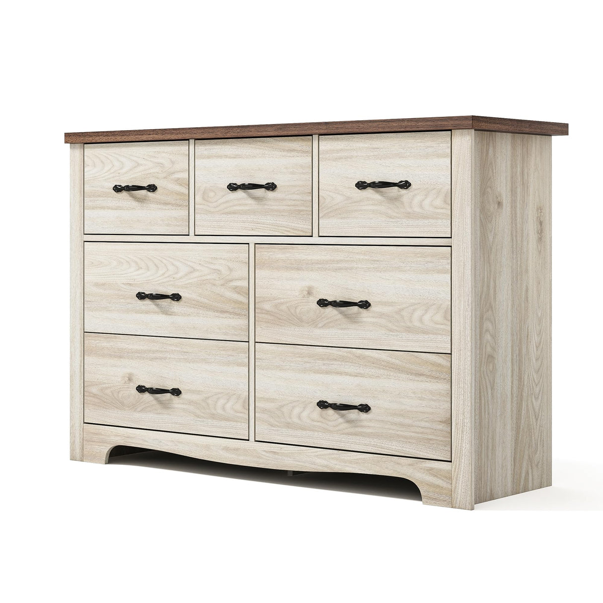 LINSY HOME 7 Drawer Double Dresser, SGS Certified Dresser for Bedroom, Farmhouse Dresser Chest with Wide Drawers, Wood Storage Chest of Drawers for Living Room LINSY HOME