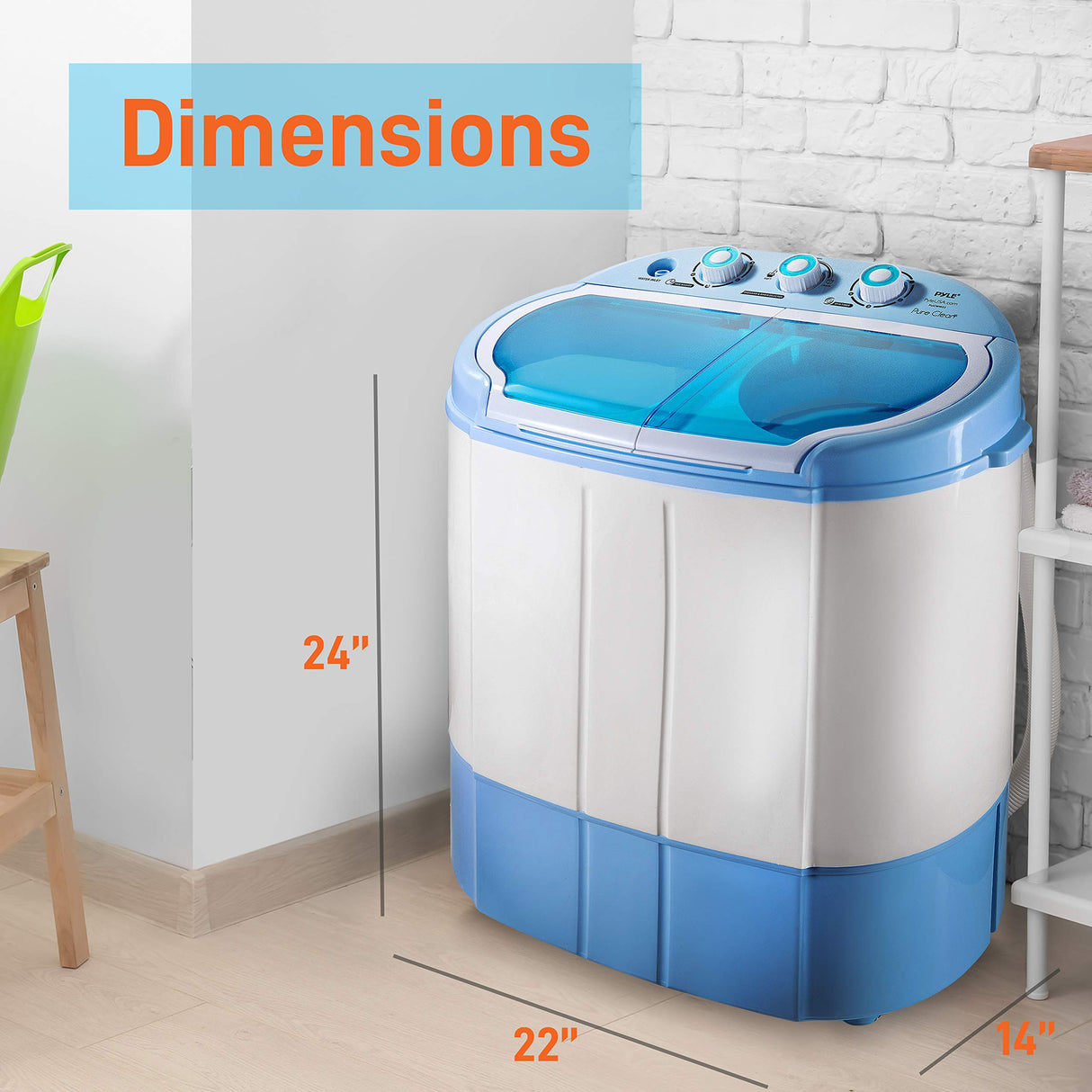 Pyle Portable 2-in-1 Washing Machine&Spin-Dryer-Convenient Top-Loading Easy Access,Energy&Water Efficient Design,Ideal for Smaller Loads-No Special Parts or Plumbing Required-2 FT Drainage Hose Pyle