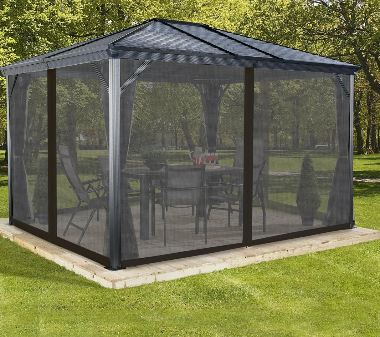 Coverify Replacement Gazebo Mosquito Netting 10x10FT, Universal Outdoor Pergola 4-Panel Patio Screen Walls with Zipper (Mosquito Netting ONLY, Black) Coverify