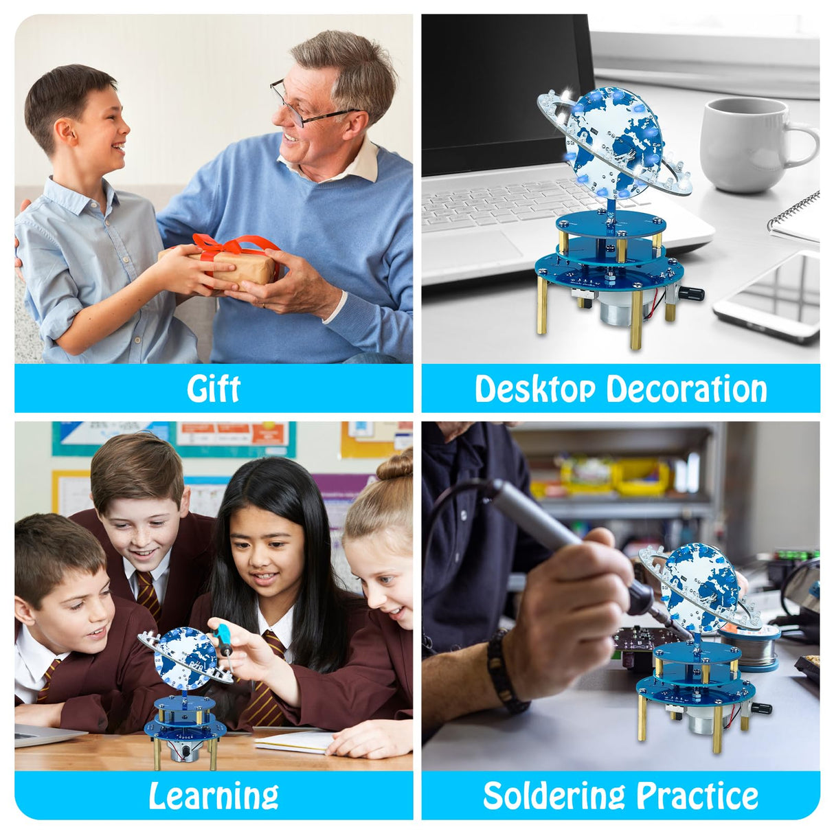 PEMENOL Soldering Practice Project Kit, DIY Globe Planetary Motion Soldering Kit, Rotating Universe Model Electronic Kit with Music Brightness Adjustable for STEM Learning School Education PEMENOL