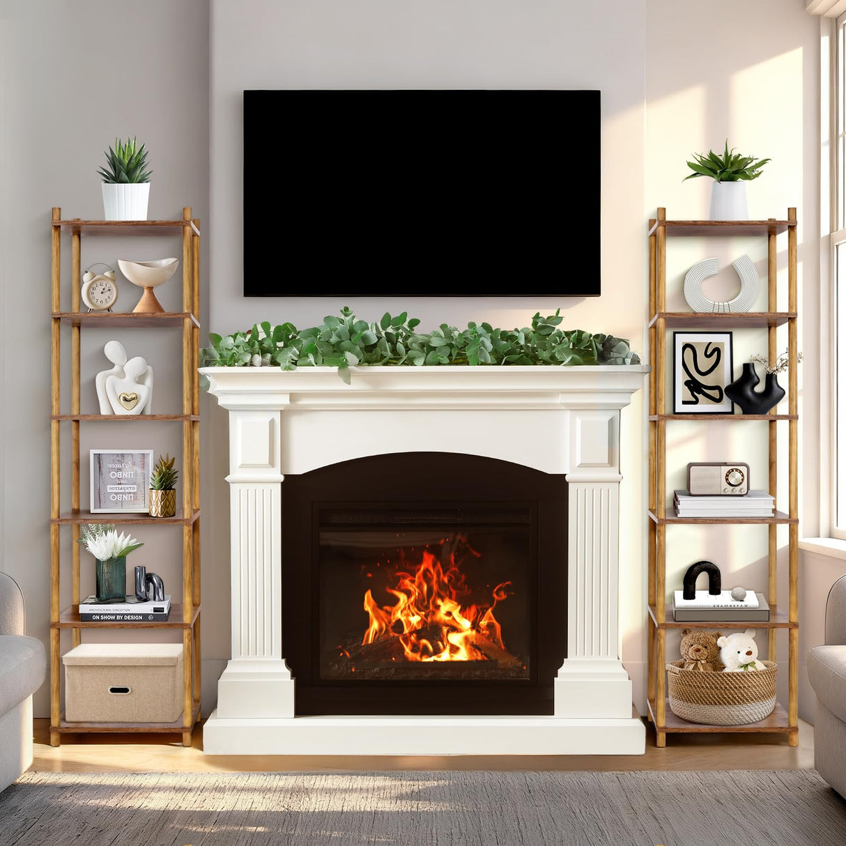 YGYQZ Bookshelf, 6-Tier High Vertical Book Shelf with Large Capacity, DIY Stackable Wooden and Metal Bookshelf Organizer, Suitable for Living Rooms, Offices, Bedrooms, and Studies YGYQZ