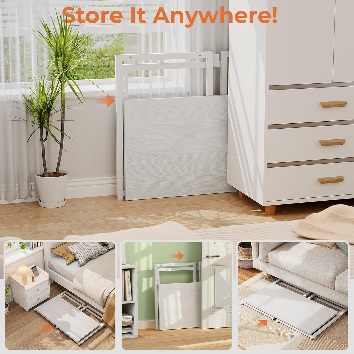 SOROGRA Small Folding Desk 31.5 inch for Small Spaces Foldable Desk with Monitor Shelf, Computer Gaming Table with Led Lights for Home Office Bedroom, Easy Assembly, White SOROGRA