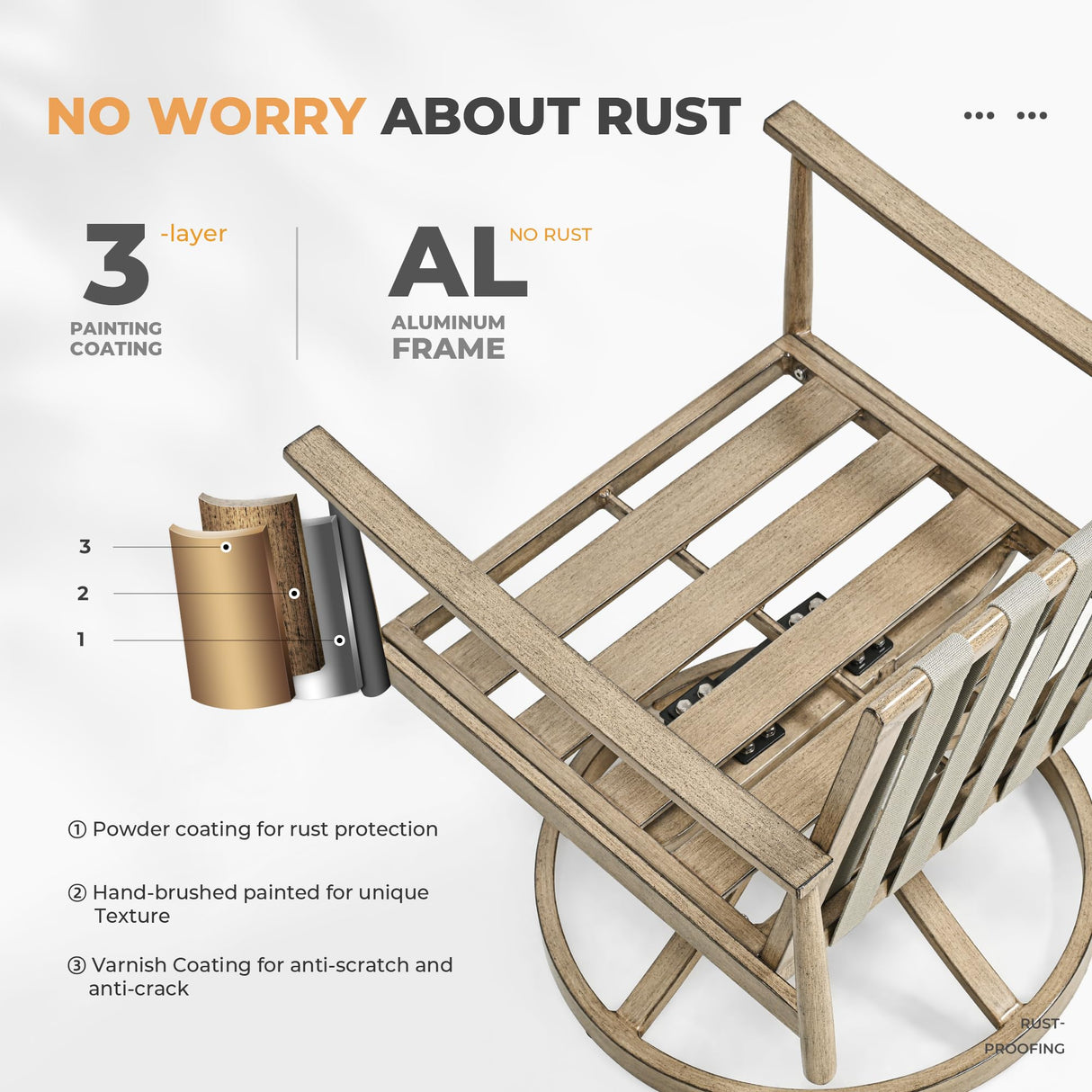 HAPPATIO 9-Piece Patio Dining Set for 8, Aluminum Outdoor Dining Set with Cushions, 8 Swivel Dining Chairs, 1 Large Rectangular Table with Umbrella Hole for Lawn, Porch, Backyard, Brown HAPPATIO