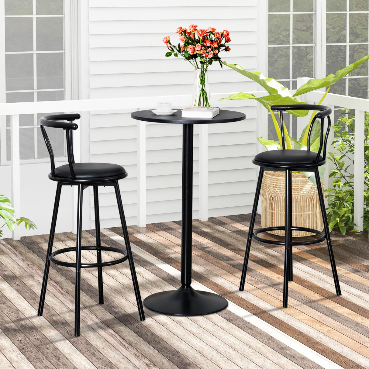 Furniga 24β Round Top Pub Bar Table, 40β Height Cocktail Table w/Metal Base & MDF Tabletop, Modern Circular Bistro High Table for Dining Room Living Room Kitchen Restaurant Home Bar, Black (1) Furniga