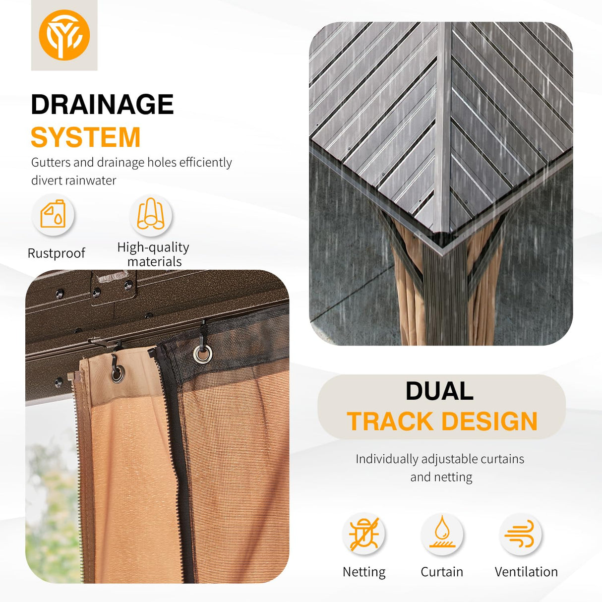 YOLENY 12'x24' Gazebo, Hardtop Gazebo with Galvanized Steel Double Roof, Pergolas Aluminum Frame, Netting and Curtains Included, Metal Outdoor Gazebos for Garden, Lawns YOLENY