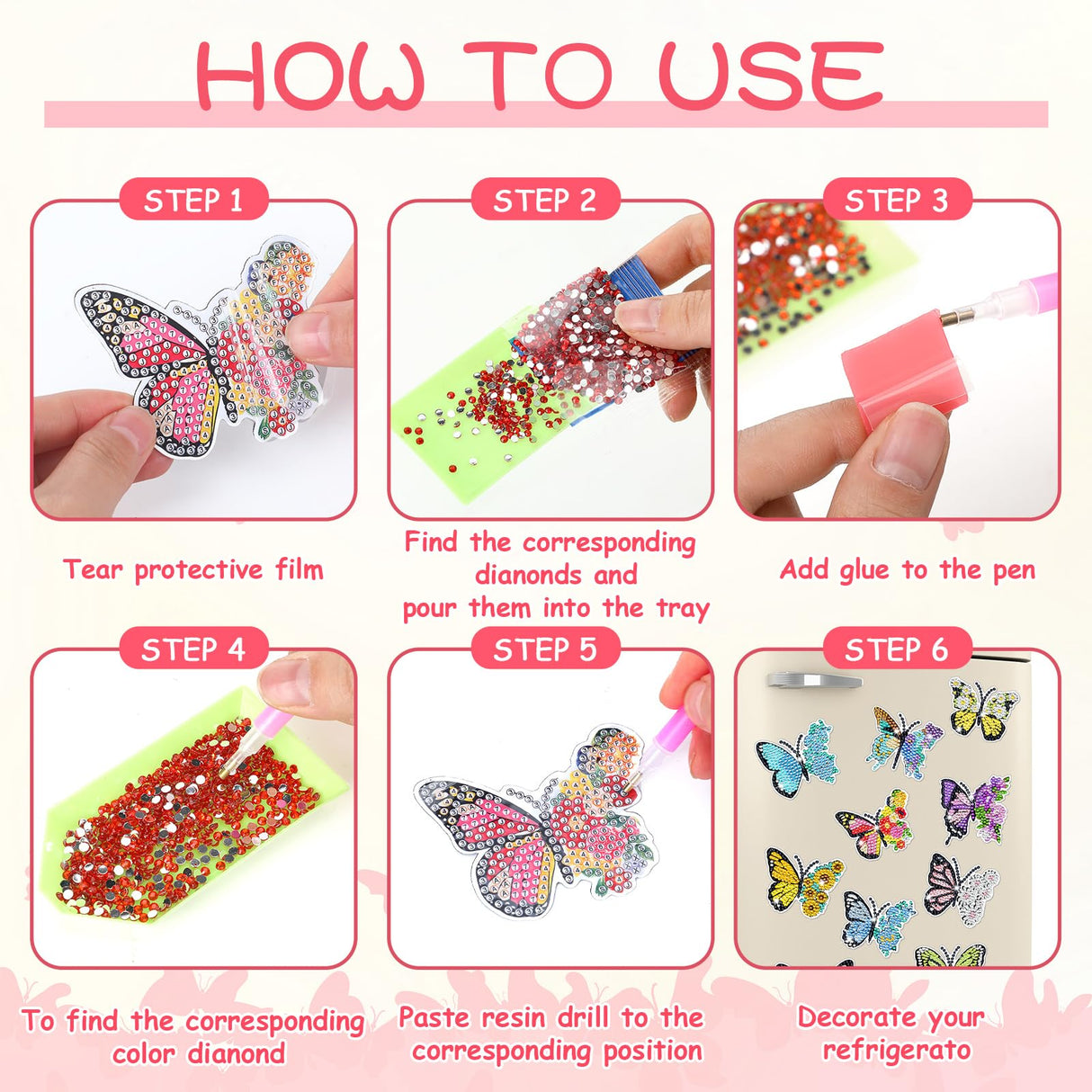 Umigy 16 Pcs Butterfly Diamond Art Magnets Kits for Refrigerator Butterfly Diamond Painting Magnets DIY Gem Art for Adults Beginners Crafts Home Fridge Decor Umigy