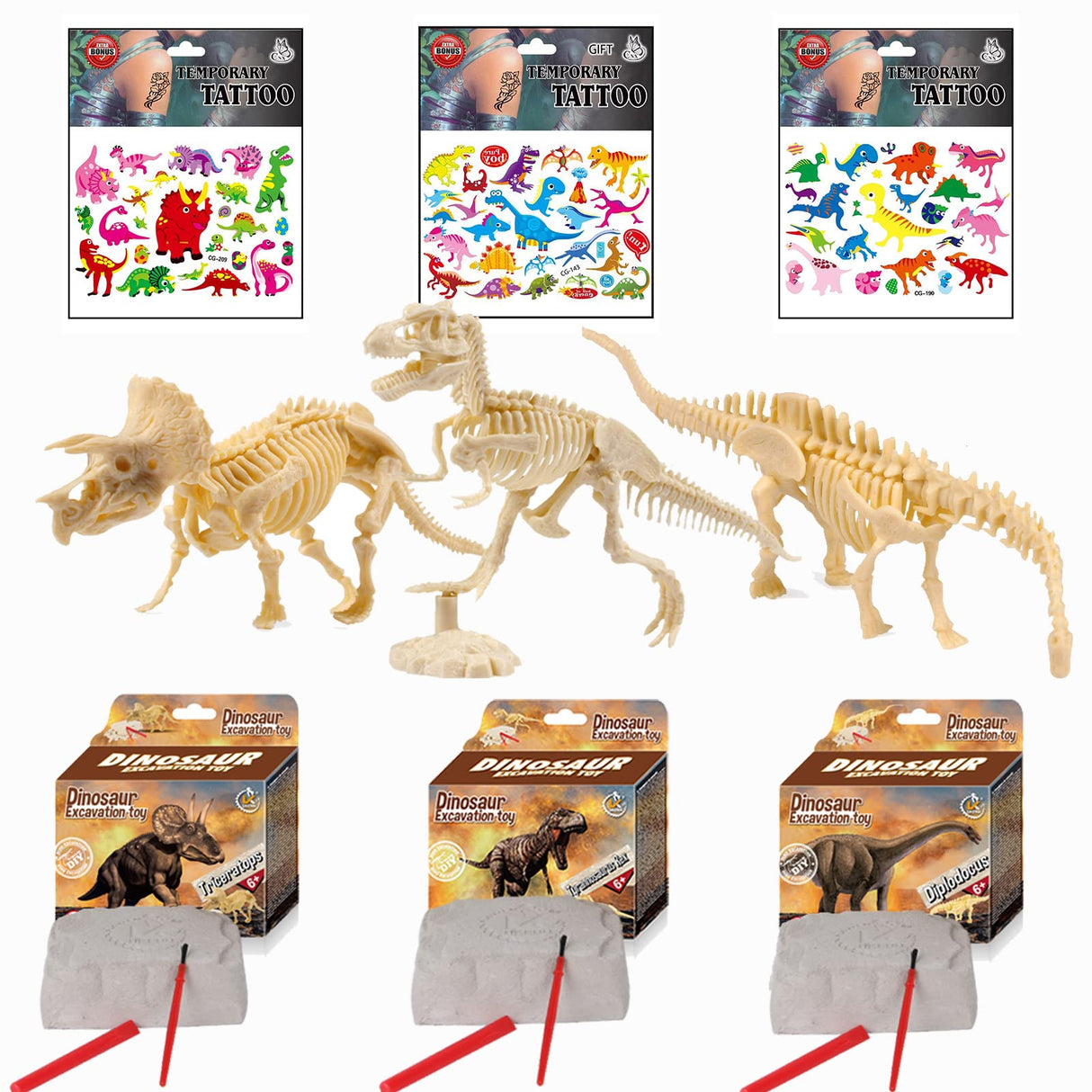 Dinosaur Excavation Kits For Kids,Dino Dig Kits T-Rex,Triceratops and Diplodocus,Dinosaur Fossil Excavation Kits ,Children's Popular Science Education Toys - Dinosaur DIY Toys(Three-piece suit) AKINGSHOP