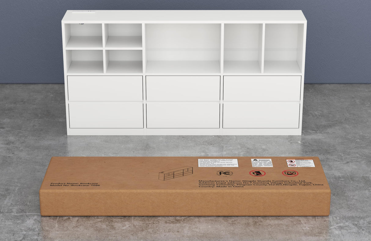 Gyfimoie White Dresser for Bedroom with 6 Drawers, Chest of Drawers with Led Lights&Charging Station, 63" Long Dresser with 7 Open Cubbies, Storage Drawers for Living Room, Closet, Hallway (White) Gyfimoie